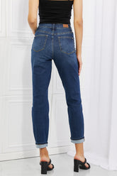 Judy Blue Crystal Boyfriendjeans mit hoher Taille und Umschlag in voller Größe